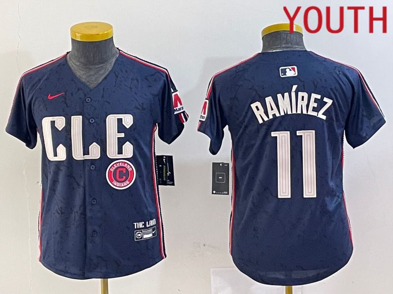 Youth Cleveland Indians #11 Ramirez Blue City Edition Nike 2024 MLB Jersey style 1